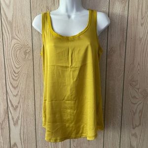 Loft, Mixed Media Razorback Tank, Mustard Green, Women’s M